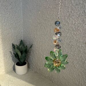 Green Beaded Flower Crystal Sun Catcher